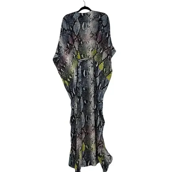 DVF Annushka Python Silk Belted Caftan Maxi Dress Womens S Luxe Resort Gown